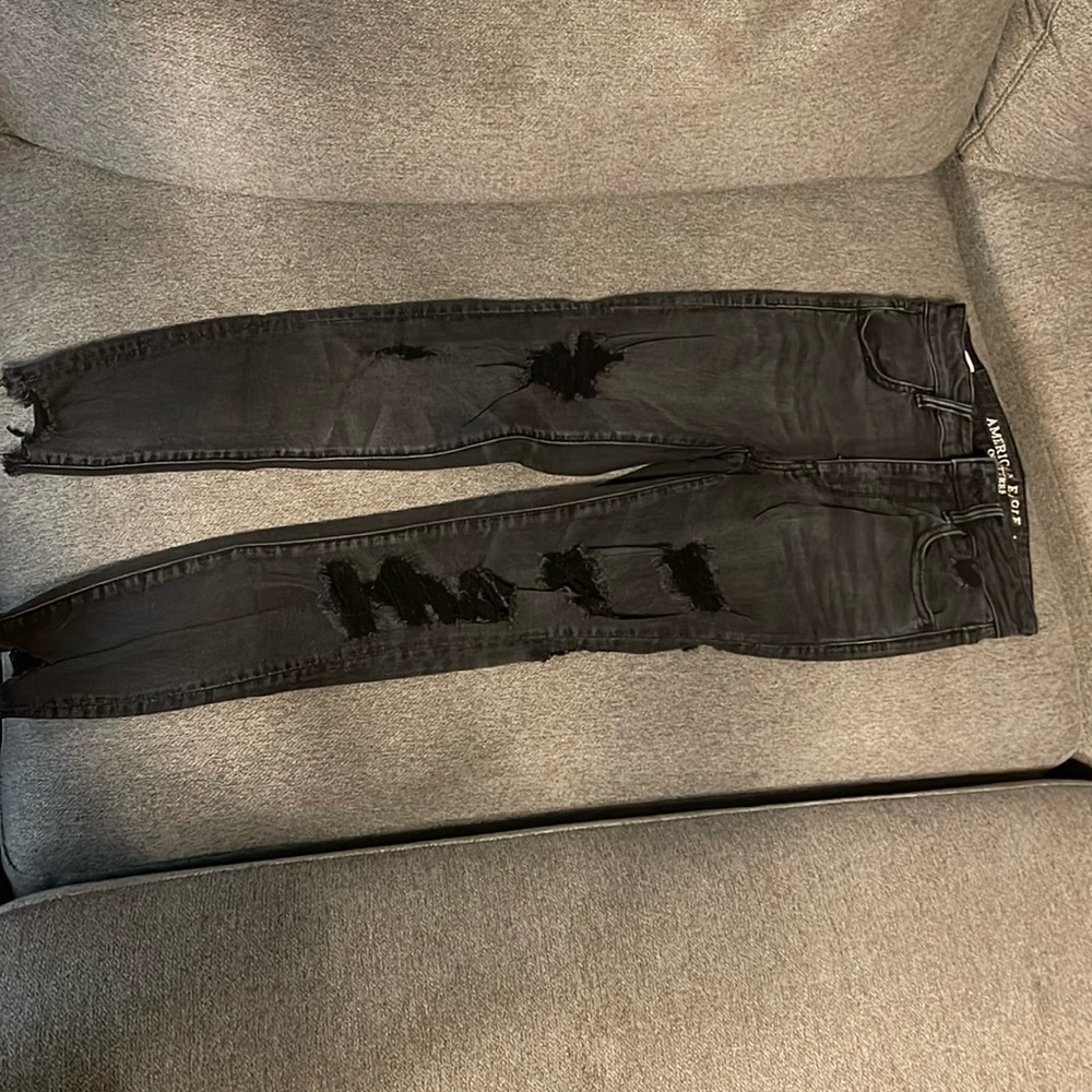 American Eagle jeans, size 2 short, high-rise jegging ripped jeans, black washed
